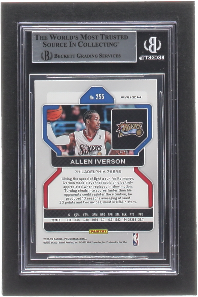 Allen Iverson Signed 2021-22 Panini Prizm Prizms NBA 75th Anniversary #255 (BGS) at PristineAuction.com Allen Iverson Signed 2021-22 Panini Prizm Prizms NBA 75th Anniversary #255 (BGS) at PristineAuction.com