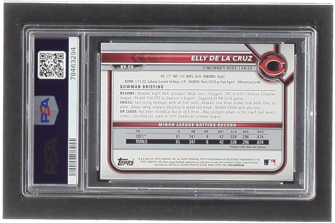 Elly De La Cruz 2022 Bowman Prospects #BP50 RC (PSA 10) at PristineAuction.com Elly De La Cruz 2022 Bowman Prospects #BP50 RC (PSA 10) at PristineAuction.com