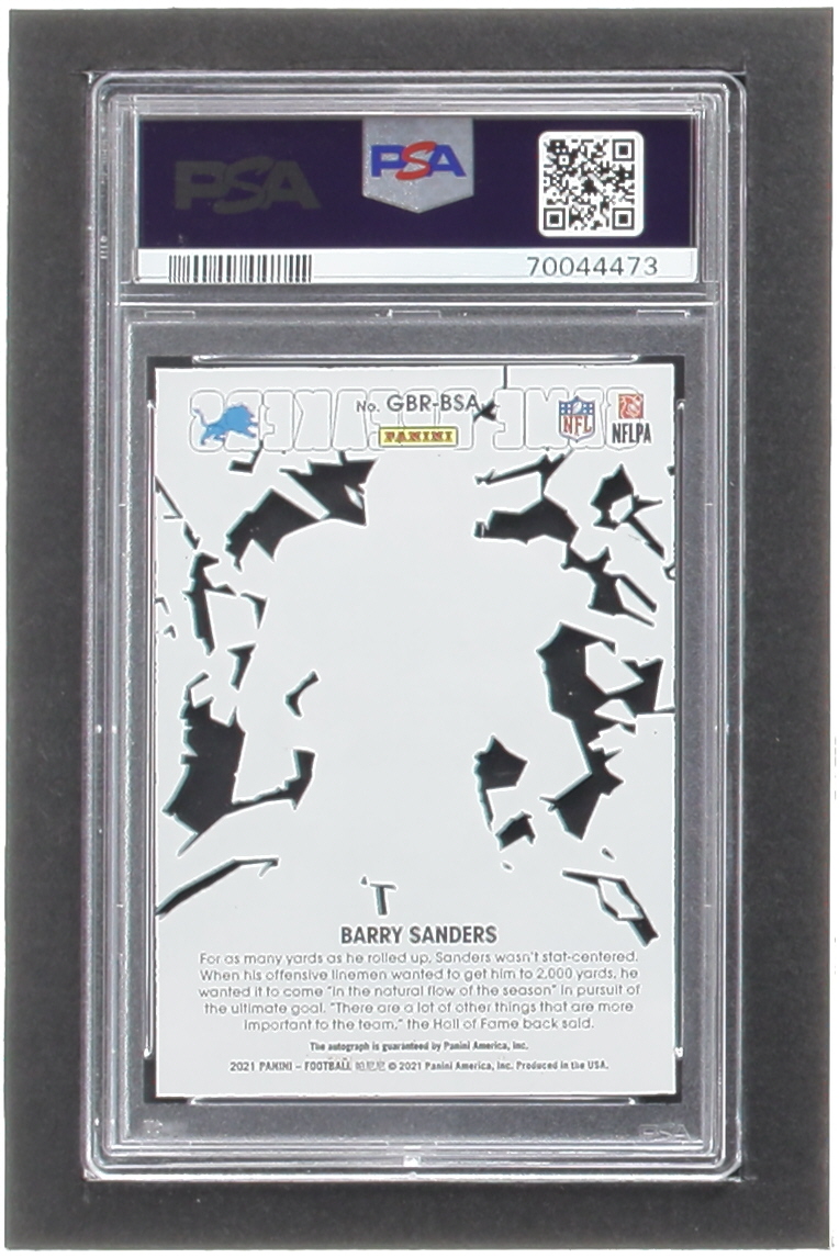 Barry Sanders 2021 Panini One Game Breakers Autograph #GBRBSA #39/50 (PSA 9) at PristineAuction.com Barry Sanders 2021 Panini One Game Breakers Autograph #GBRBSA #39/50 (PSA 9) at PristineAuction.com