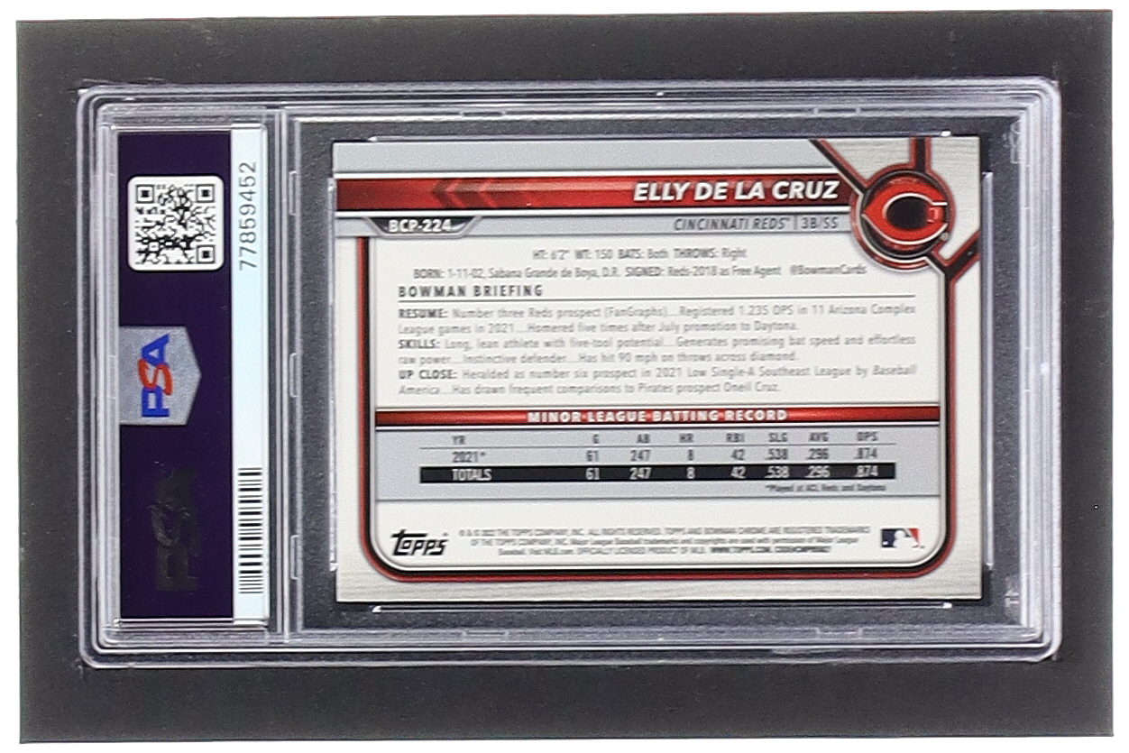 Elly De La Cruz 2022 Bowman Chrome Prospects Black and White Mini-Diamond Refractors #BCP224 RC (PSA 10) at PristineAuction.com Elly De La Cruz 2022 Bowman Chrome Prospects Black and White Mini-Diamond Refractors #BCP224 RC (PSA 10) at PristineAuction.com