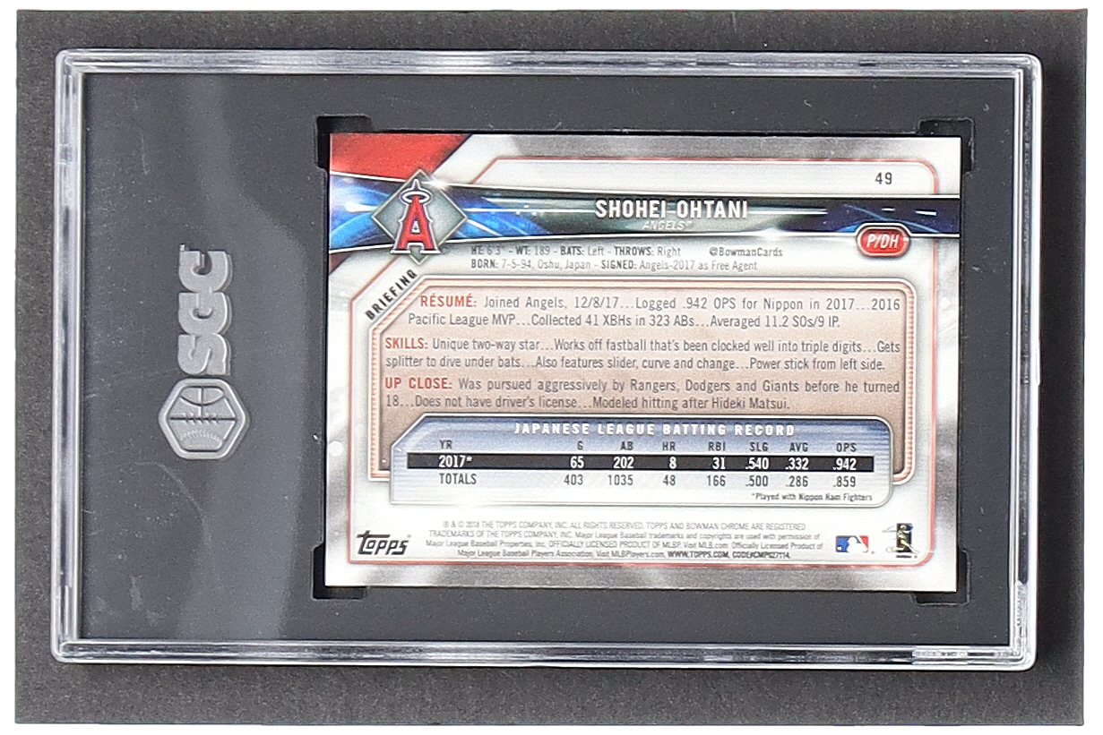 Shohei Ohtani 2018 Bowman #49 RC (SGC 10) at PristineAuction.com Shohei Ohtani 2018 Bowman #49 RC (SGC 10) at PristineAuction.com
