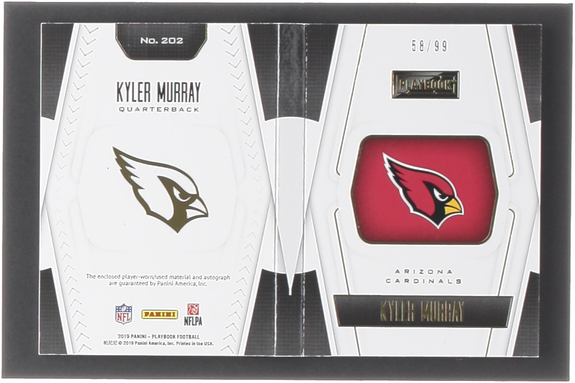Kyler Murray 2019 Panini Playbook Gold #202 Jersey Autograph #58/99 RC at PristineAuction.com Kyler Murray 2019 Panini Playbook Gold #202 Jersey Autograph #58/99 RC at PristineAuction.com