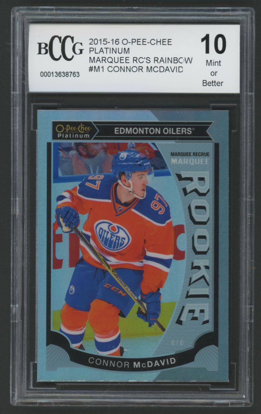 Connor McDavid 2015-16 O-Pee-Chee Platinum Marquee Rookies Rainbow #M1 (BCCG 10) at PristineAuction.com Connor McDavid 2015-16 O-Pee-Chee Platinum Marquee Rookies Rainbow #M1 (BCCG 10) at PristineAuction.com