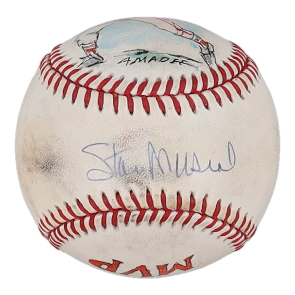 Stan Musial Signed ONL Baseball with Original Art by Amadee Wohlschlaeger 1/1 (Beckett) at PristineAuction.com Stan Musial Signed ONL Baseball with Original Art by Amadee Wohlschlaeger 1/1 (Beckett) at PristineAuction.com