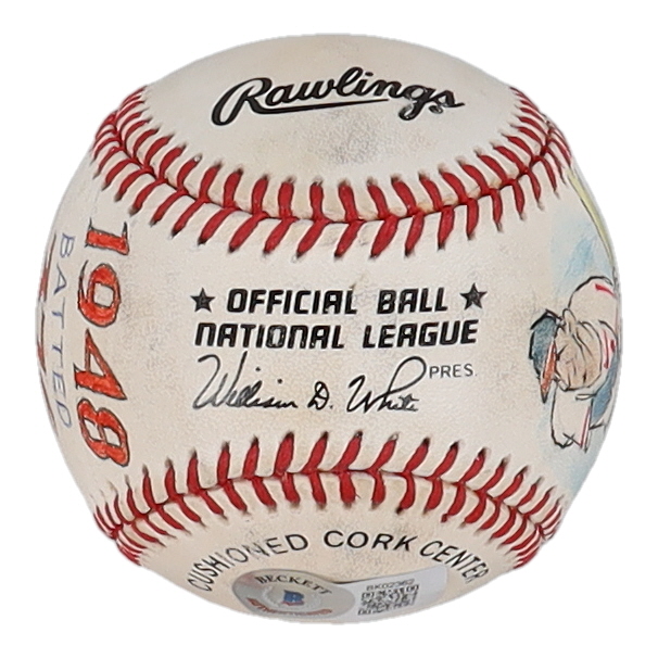 Stan Musial Signed ONL Baseball with Original Art by Amadee Wohlschlaeger 1/1 (Beckett) at PristineAuction.com Stan Musial Signed ONL Baseball with Original Art by Amadee Wohlschlaeger 1/1 (Beckett) at PristineAuction.com