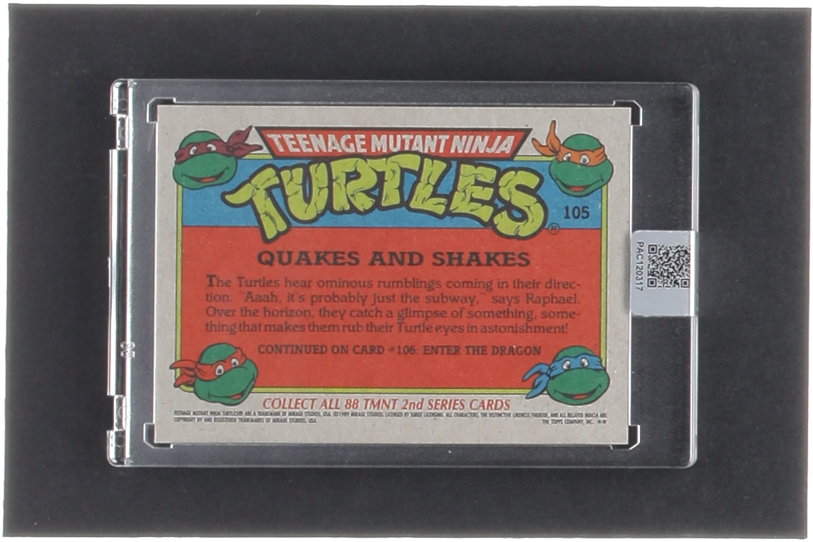 Kevin Eastman Signed 1989 Topps Teenage Mutant Ninja Turtles #105 Quakes and Shakes (PA Encapsulated) at PristineAuction.com Kevin Eastman Signed 1989 Topps Teenage Mutant Ninja Turtles #105 Quakes and Shakes (PA Encapsulated) at PristineAuction.com