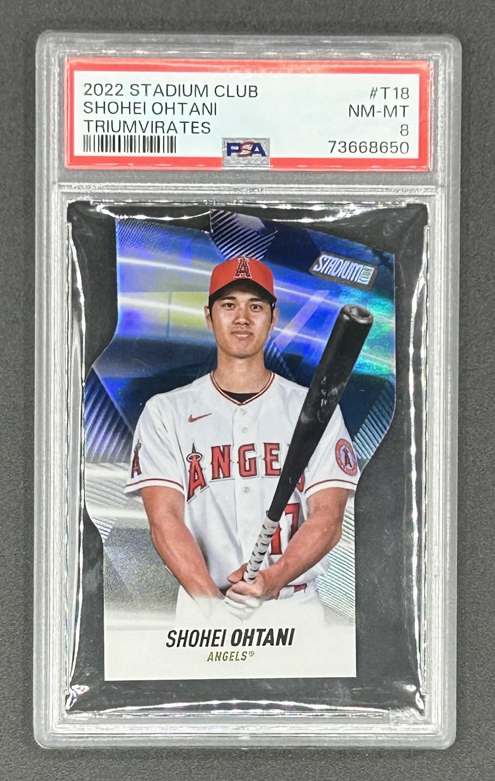 Shohei Ohtani 2022 Stadium Club Triumvirates #T18 (PSA 8) at PristineAuction.com Shohei Ohtani 2022 Stadium Club Triumvirates #T18 (PSA 8) at PristineAuction.com