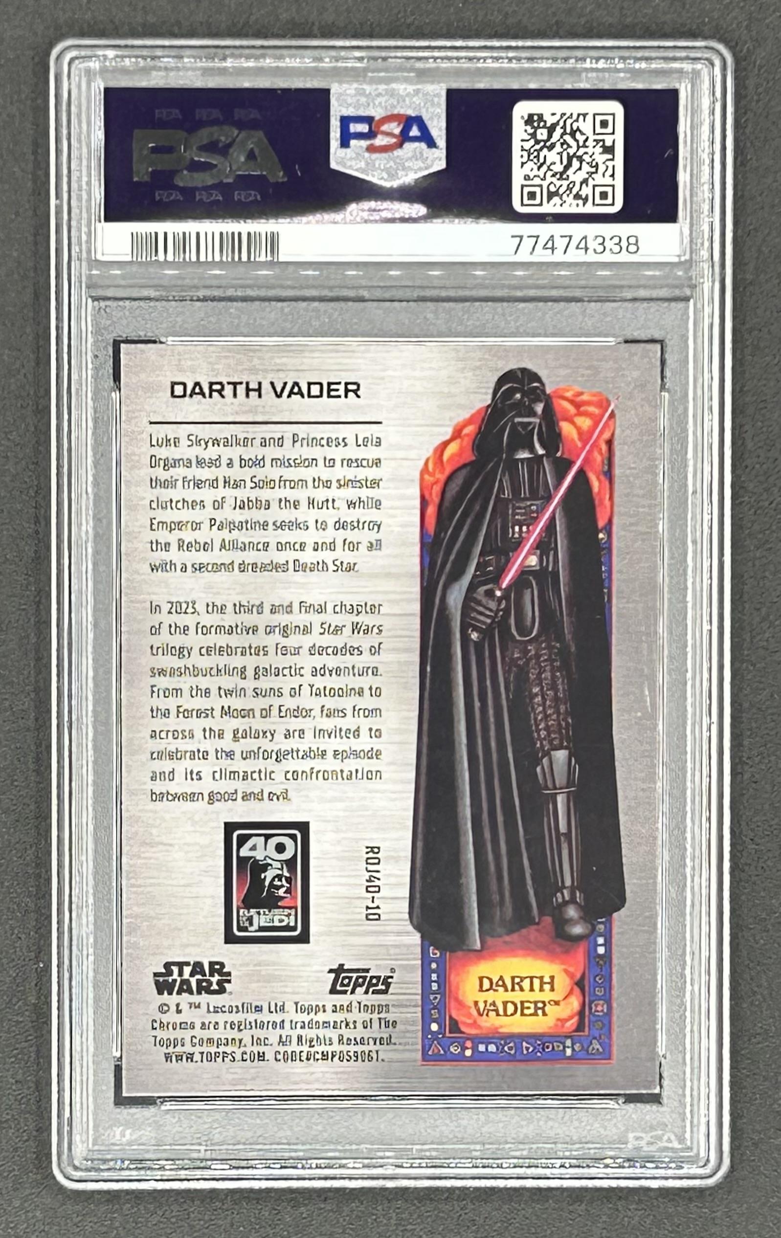 Darth Vader 2023 Topps Chrome Star Wars Return of the Jedi 40th Anniversary Poster Art #ROJ4010 (PSA 10) at PristineAuction.com Darth Vader 2023 Topps Chrome Star Wars Return of the Jedi 40th Anniversary Poster Art #ROJ4010 (PSA 10) at PristineAuction.com