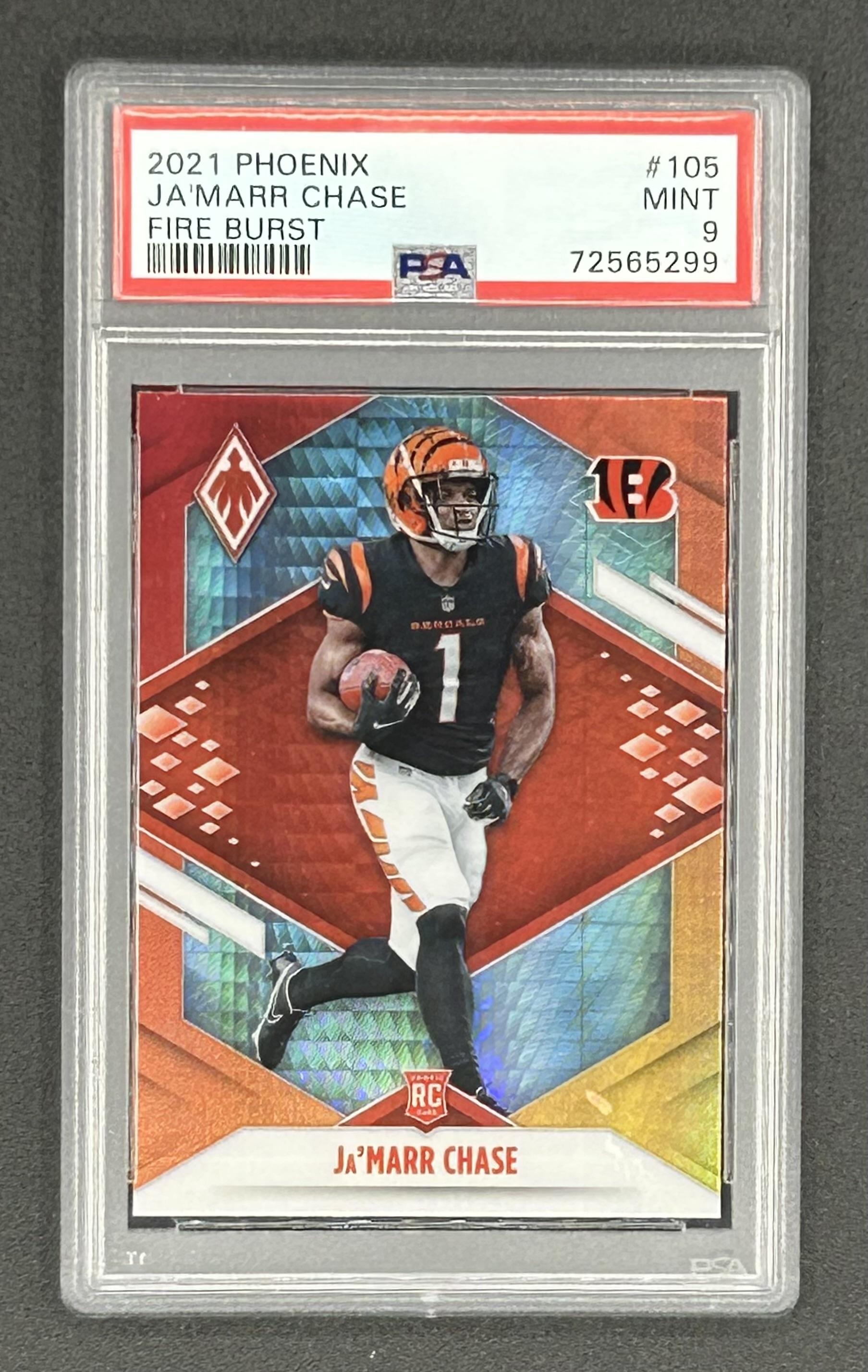 Ja'Marr Chase 2021 Panini Phoenix Fire Burst #105 RC (PSA 9) at PristineAuction.com Ja'Marr Chase 2021 Panini Phoenix Fire Burst #105 RC (PSA 9) at PristineAuction.com