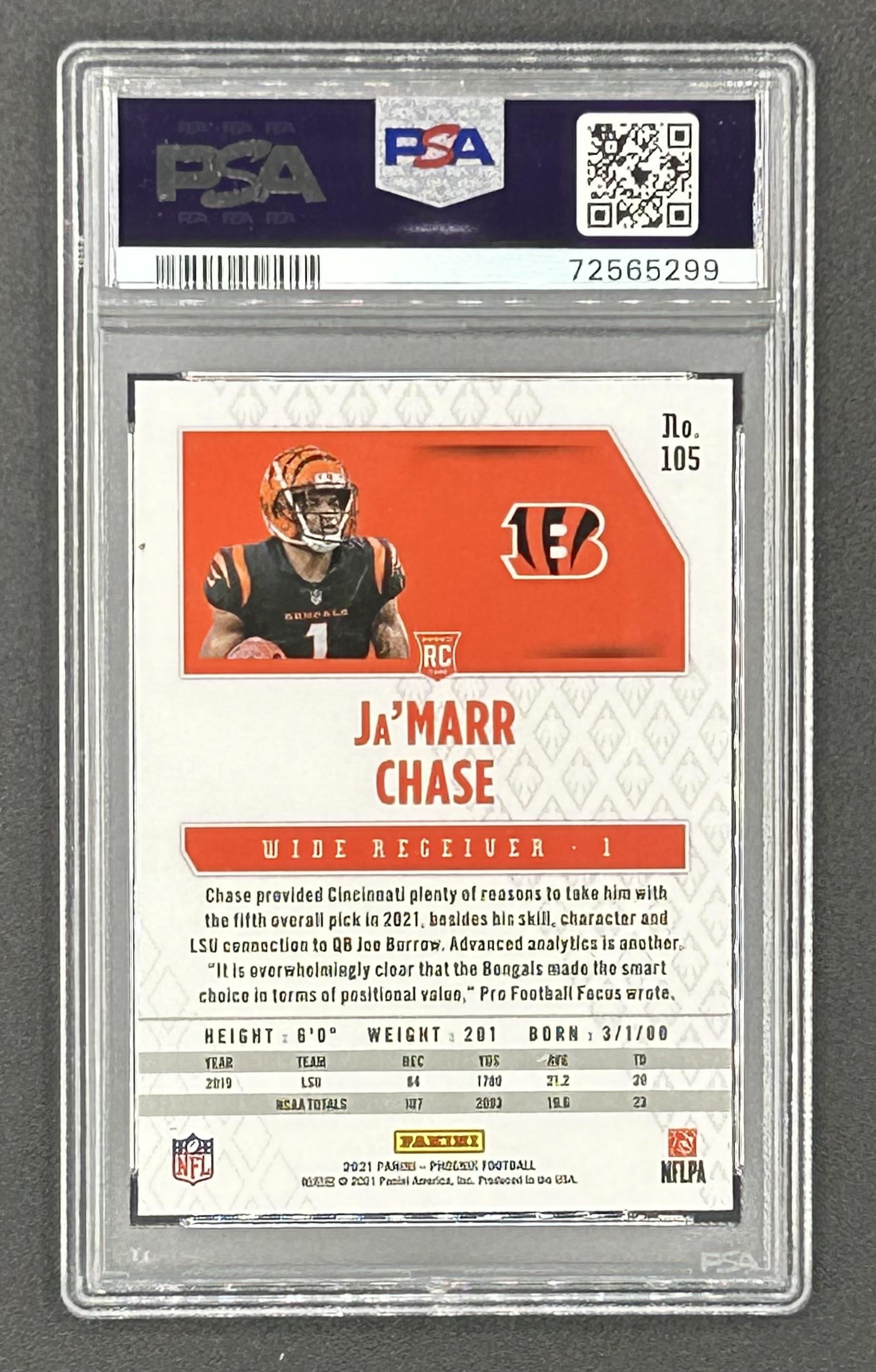 Ja'Marr Chase 2021 Panini Phoenix Fire Burst #105 RC (PSA 9) at PristineAuction.com Ja'Marr Chase 2021 Panini Phoenix Fire Burst #105 RC (PSA 9) at PristineAuction.com