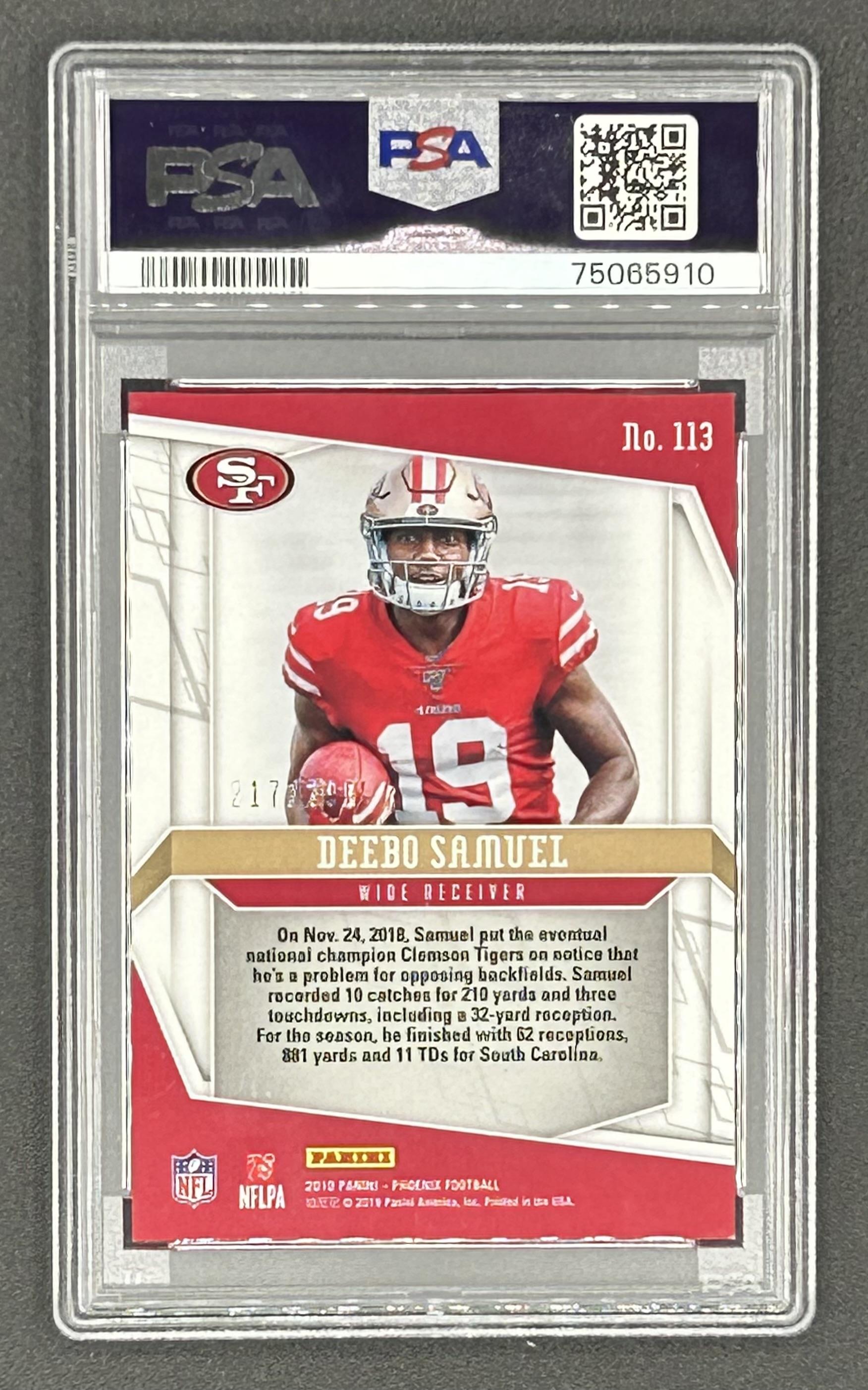 Deebo Samuel 2019 Panini Phoenix Red #113 #217/299 (PSA 9) at PristineAuction.com Deebo Samuel 2019 Panini Phoenix Red #113 #217/299 (PSA 9) at PristineAuction.com