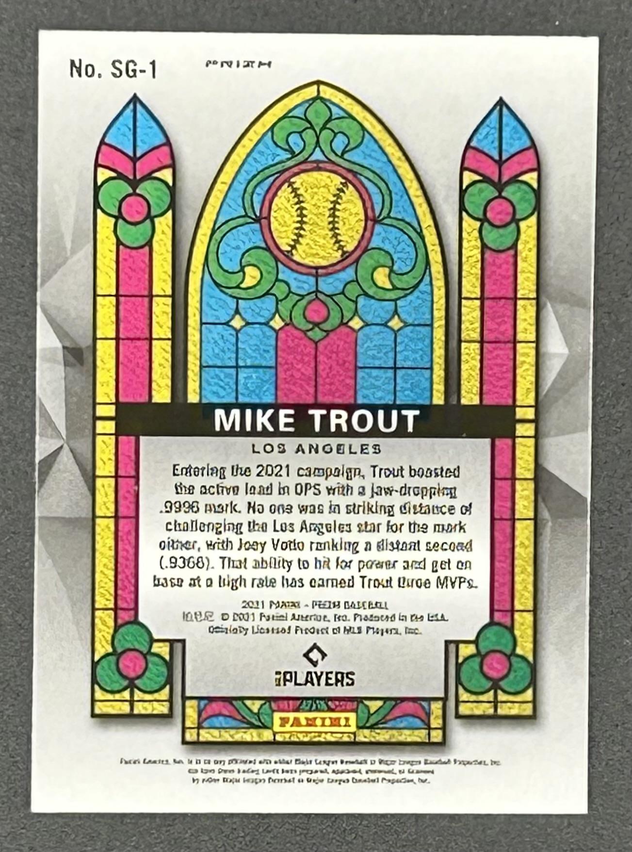 Mike Trout 2021 Panini Prizm Stained Glass Prizms Blue #1 at PristineAuction.com Mike Trout 2021 Panini Prizm Stained Glass Prizms Blue #1 at PristineAuction.com
