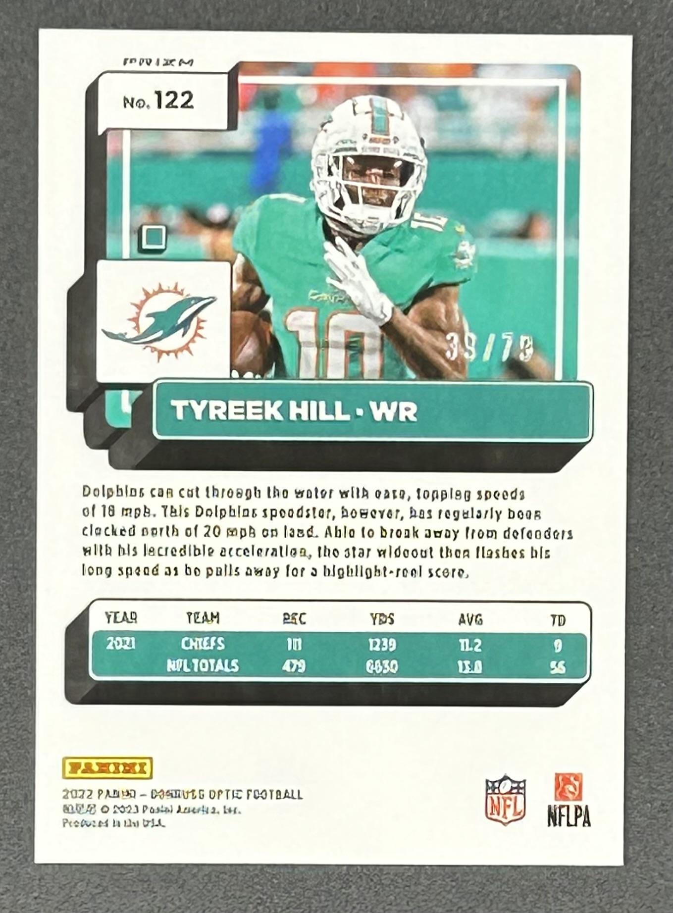 Tyreek Hill 2022 Donruss Optic Pink Velocity #122 #39/79 at PristineAuction.com Tyreek Hill 2022 Donruss Optic Pink Velocity #122 #39/79 at PristineAuction.com