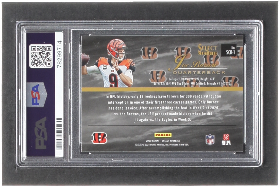 Joe Burrow 2020 Select Select Certified Rookies #1 RC (PSA 10) at PristineAuction.com Joe Burrow 2020 Select Select Certified Rookies #1 RC (PSA 10) at PristineAuction.com
