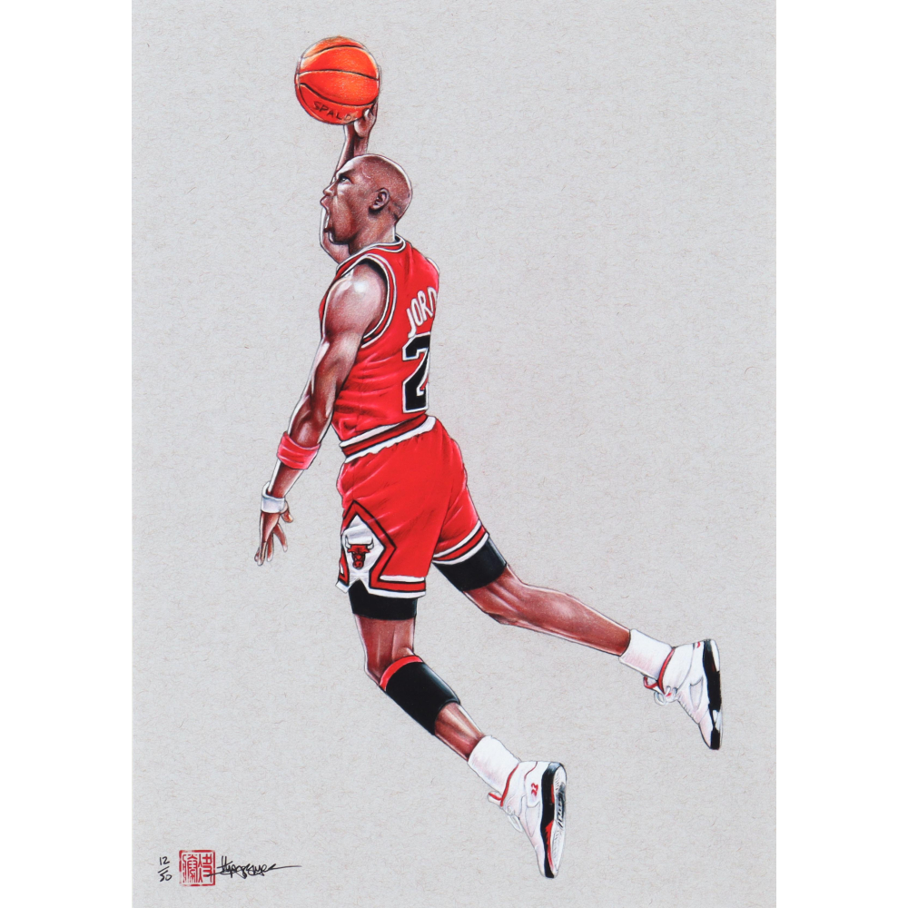 "Michael Jordan" Bulls LE 8x12 Art Print by Thang Nguyen #/50 (PA) at PristineAuction.com