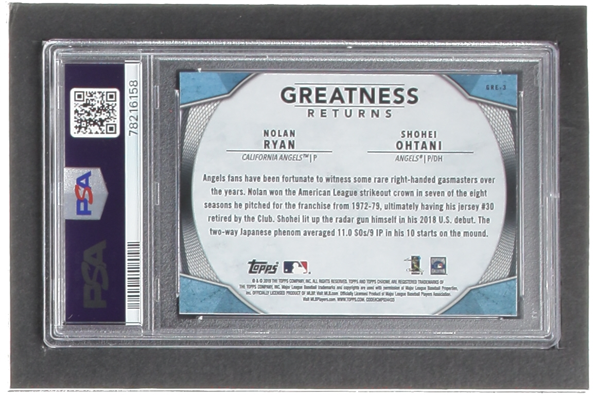 Nolan Ryan / Shohei Ohtani 2019 Topps Chrome Greatness Returns #GRE3 (PSA 10) at PristineAuction.com Nolan Ryan / Shohei Ohtani 2019 Topps Chrome Greatness Returns #GRE3 (PSA 10) at PristineAuction.com