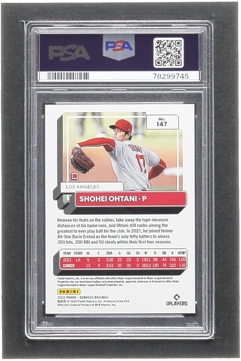 Shohei Ohtani 2022 Donruss Variations Holo Pink #147 (PSA 10) at PristineAuction.com Shohei Ohtani 2022 Donruss Variations Holo Pink #147 (PSA 10) at PristineAuction.com