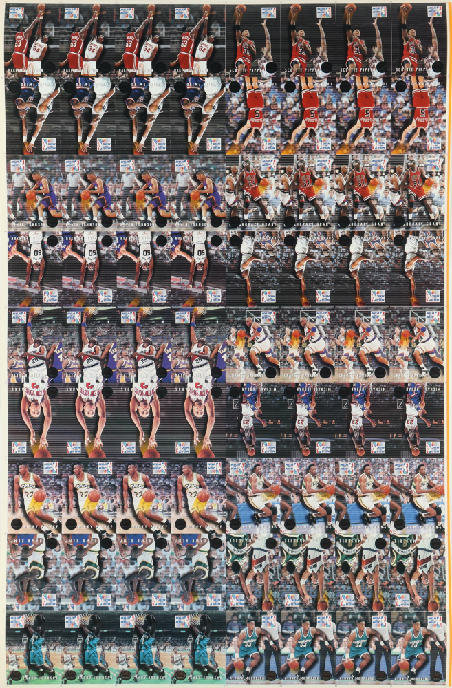 1993 Skybox Basketball NBA On NBC Uncut Card Sheet Of (72) Cards