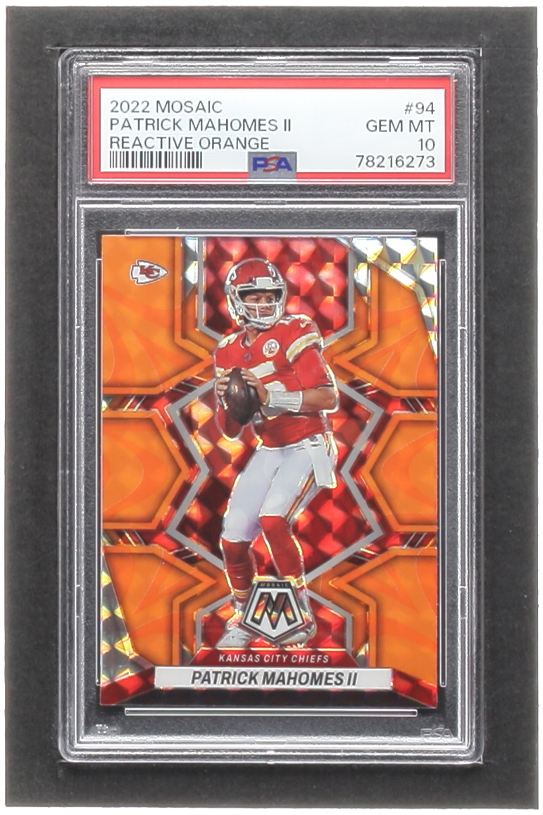 Patrick Mahomes II 2022 Panini Mosaic Mosaic Reactive Orange #94 (PSA 10) at PristineAuction.com Patrick Mahomes II 2022 Panini Mosaic Mosaic Reactive Orange #94 (PSA 10) at PristineAuction.com