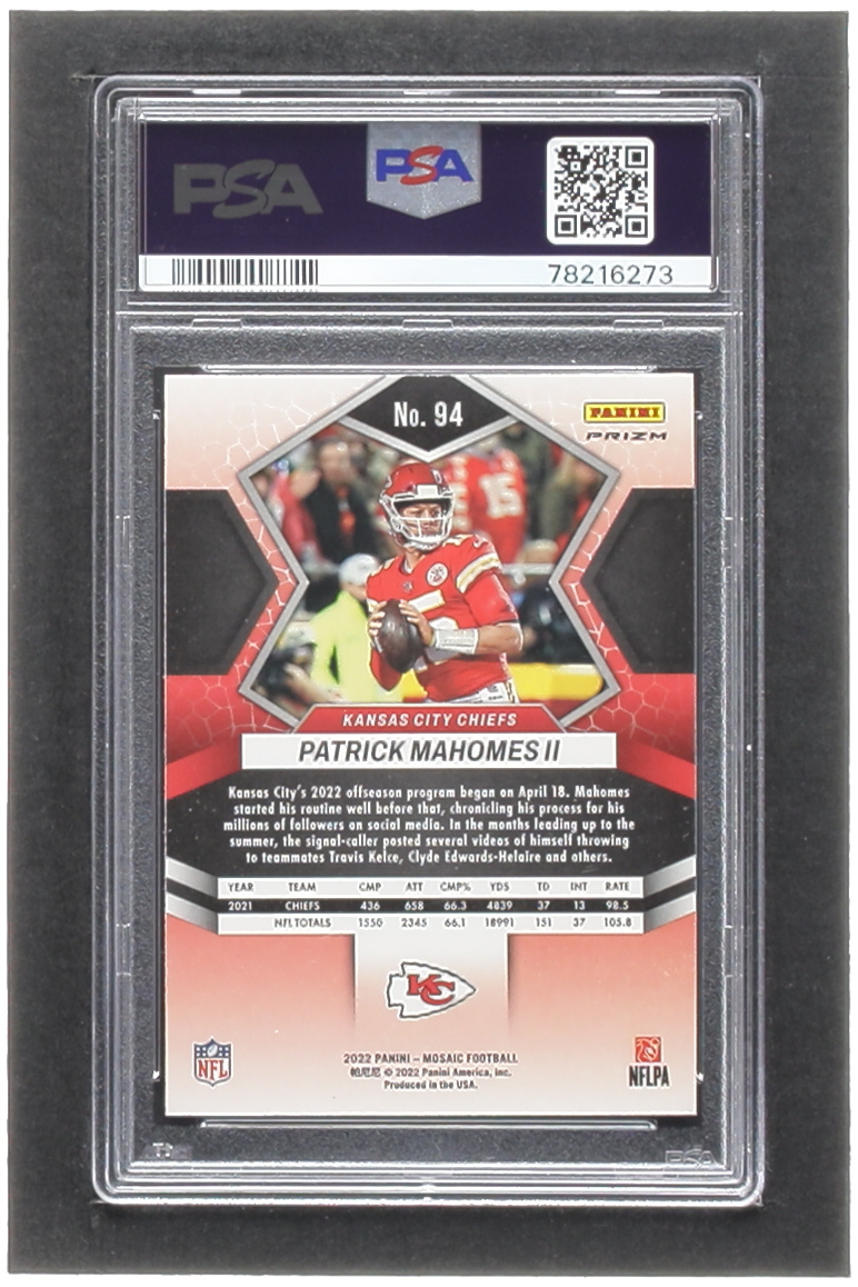 Patrick Mahomes II 2022 Panini Mosaic Mosaic Reactive Orange #94 (PSA 10) at PristineAuction.com Patrick Mahomes II 2022 Panini Mosaic Mosaic Reactive Orange #94 (PSA 10) at PristineAuction.com