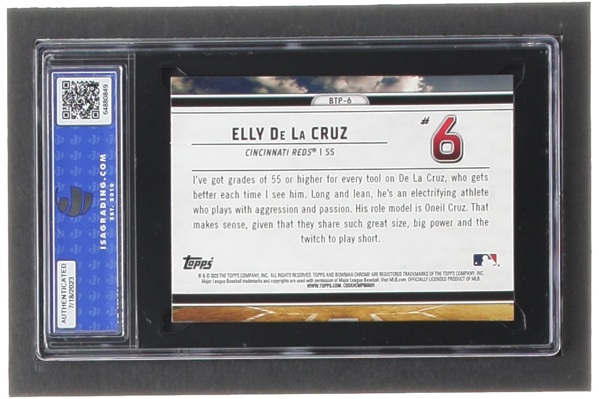 Elly De La Cruz 2023 Bowman Chrome Scouts Top 100 #BTP6 RC (ISA 9) at PristineAuction.com Elly De La Cruz 2023 Bowman Chrome Scouts Top 100 #BTP6 RC (ISA 9) at PristineAuction.com