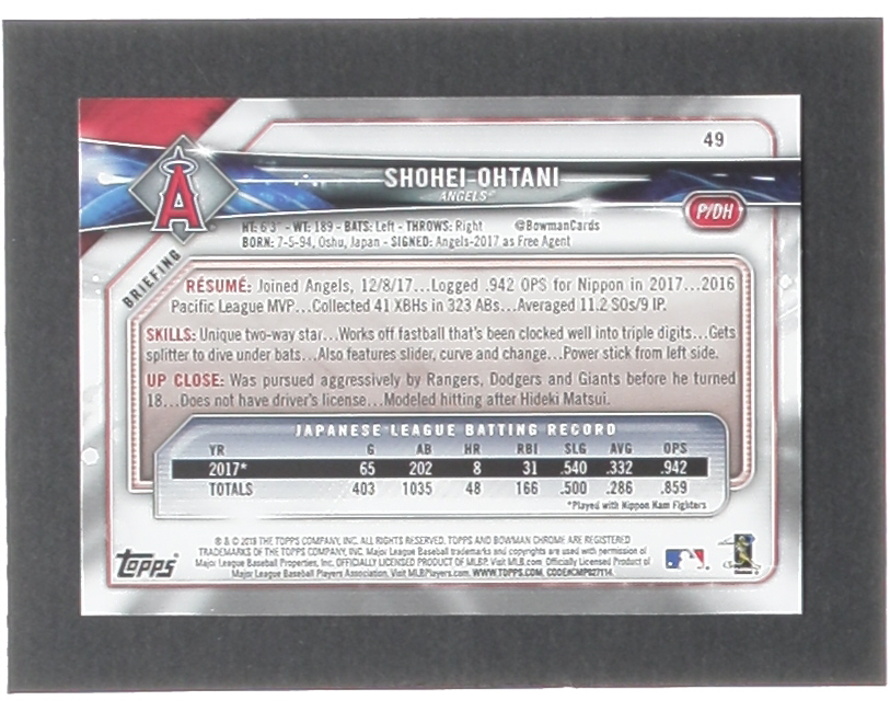 Shohei Ohtani 2018 Bowman #49 RC at PristineAuction.com Shohei Ohtani 2018 Bowman #49 RC at PristineAuction.com