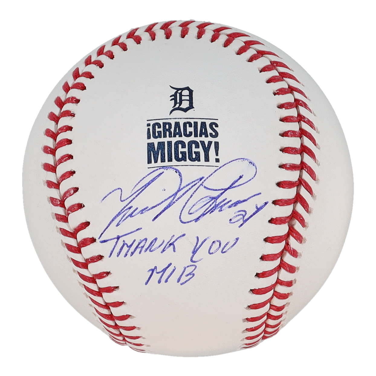 Miguel Cabrera Signed OML Detroit Tigers Logo Baseball Inscribed "Thank You MlB" (Beckett) at PristineAuction.com Miguel Cabrera Signed OML Detroit Tigers Logo Baseball Inscribed "Thank You MlB" (Beckett) at PristineAuction.com