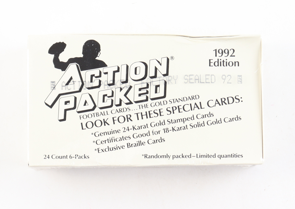 1992 Action Packed Football Wax Box with (24) Packs at PristineAuction.com 1992 Action Packed Football Wax Box with (24) Packs at PristineAuction.com