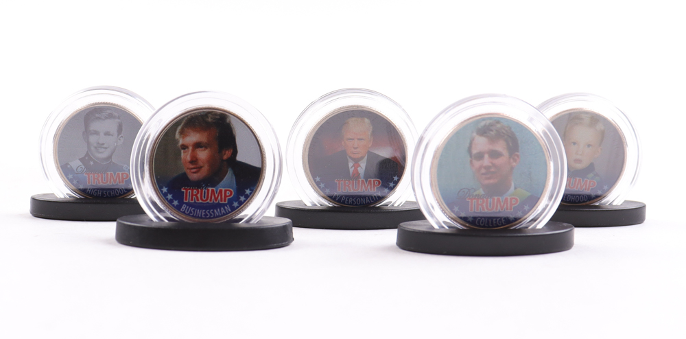 Merrick Mint Set of Donald Trump (5) Colorized Coin Set With Certificate at PristineAuction.com Merrick Mint Set of Donald Trump (5) Colorized Coin Set With Certificate at PristineAuction.com