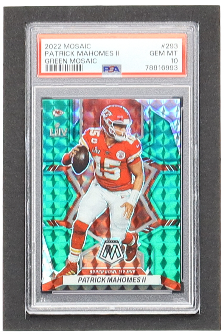 Patrick Mahomes II 2022 Panini Mosaic Mosaic Green #293 MVP (PSA 10) at PristineAuction.com Patrick Mahomes II 2022 Panini Mosaic Mosaic Green #293 MVP (PSA 10) at PristineAuction.com