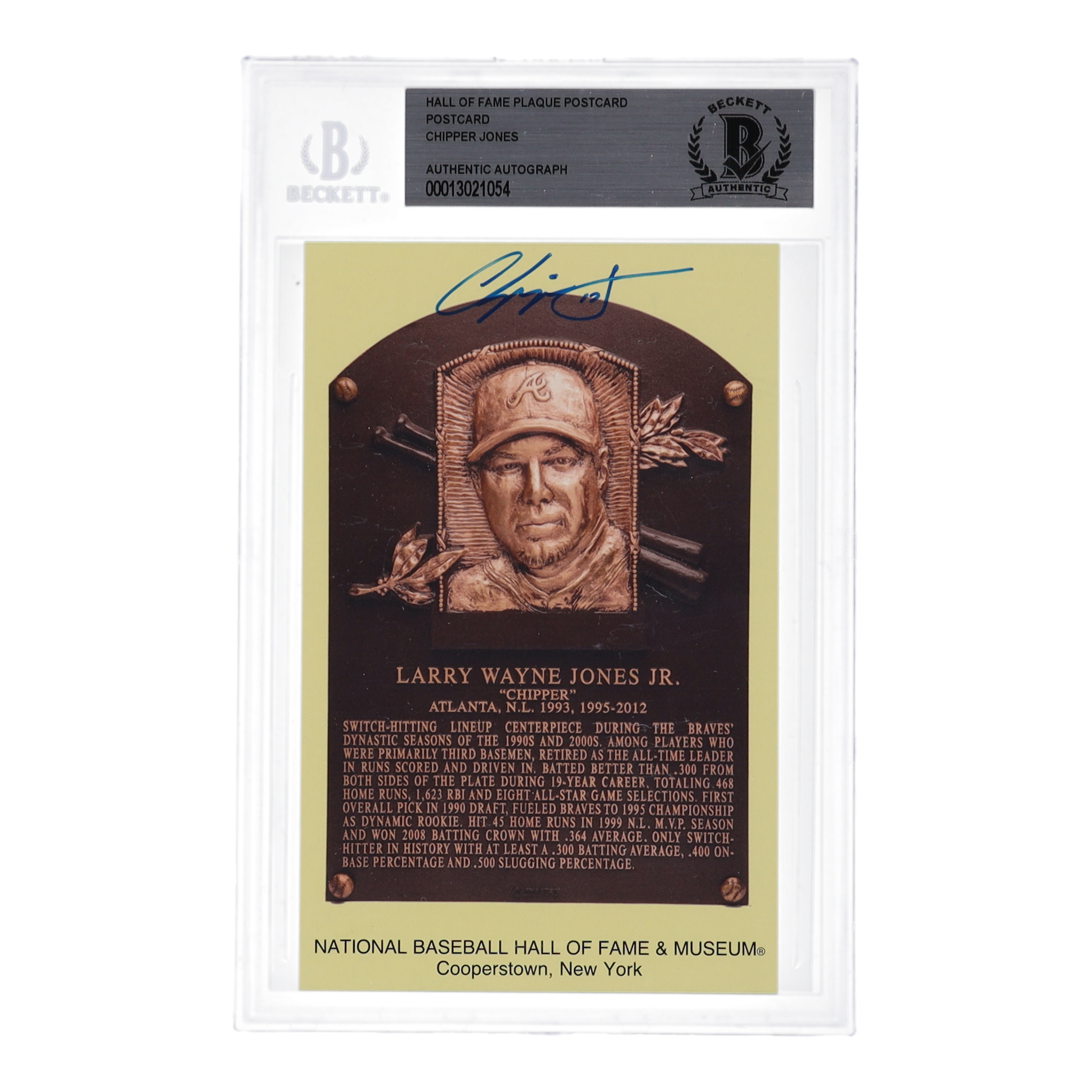 Chipper Jones Signed Hall of Fame Plaque Postcard (Beckett) | Pristine ...