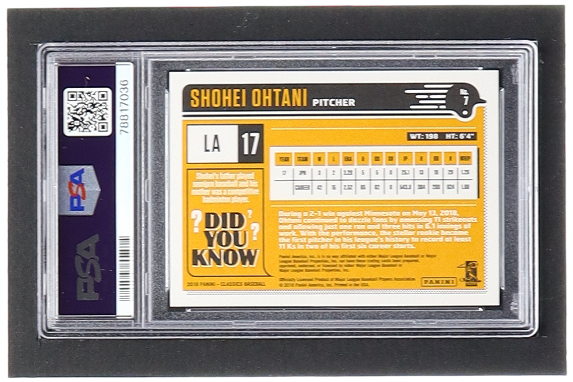 Shohei Ohtani 2018 Classics #7 RC (PSA 10) at PristineAuction.com Shohei Ohtani 2018 Classics #7 RC (PSA 10) at PristineAuction.com