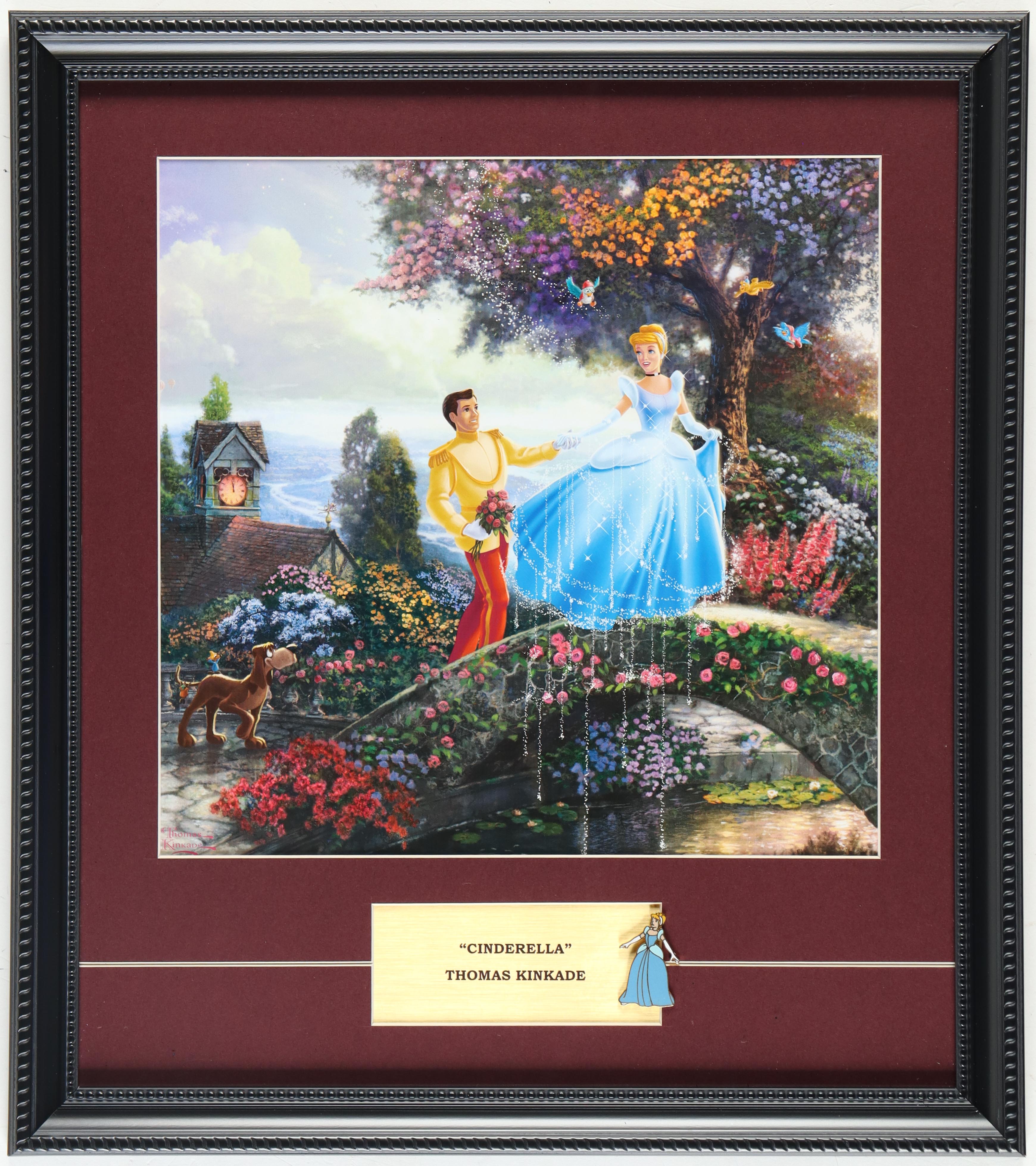 Thomas Kinkade "Cinderella" Custom Frame Print Display with Cinderella Disney Pin at PristineAuction.com Thomas Kinkade "Cinderella" Custom Frame Print Display with Cinderella Disney Pin at PristineAuction.com