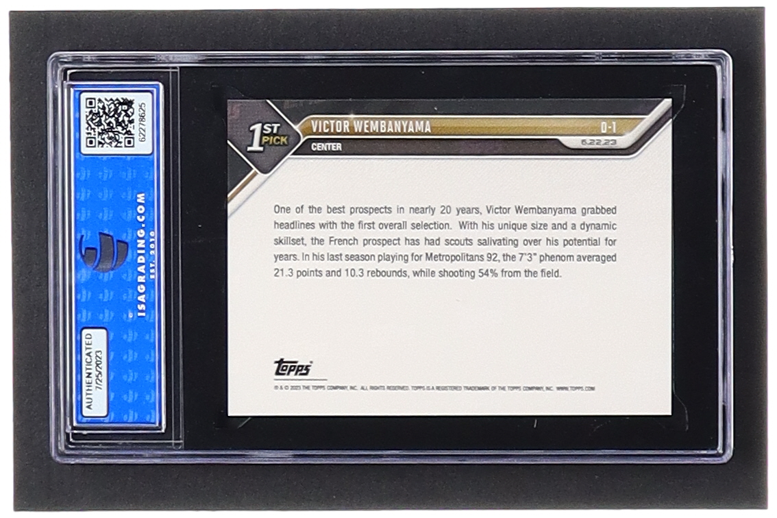 Victor Wembanyama 2023 Topps Now Draft #D1 RC (ISA 10) at PristineAuction.com Victor Wembanyama 2023 Topps Now Draft #D1 RC (ISA 10) at PristineAuction.com
