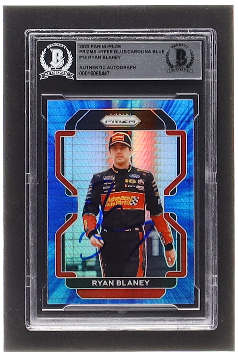 Ryan Blaney Signed 2022 Panini Prizm Prizms Hyper Blue and Carolina Blue #14 (BGS) at PristineAuction.com Ryan Blaney Signed 2022 Panini Prizm Prizms Hyper Blue and Carolina Blue #14 (BGS) at PristineAuction.com
