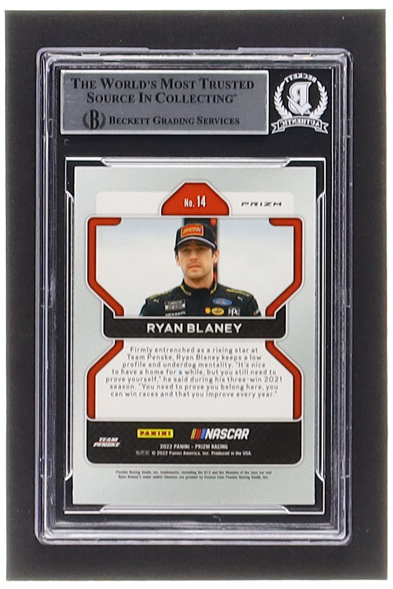 Ryan Blaney Signed 2022 Panini Prizm Prizms Hyper Blue and Carolina Blue #14 (BGS) at PristineAuction.com Ryan Blaney Signed 2022 Panini Prizm Prizms Hyper Blue and Carolina Blue #14 (BGS) at PristineAuction.com