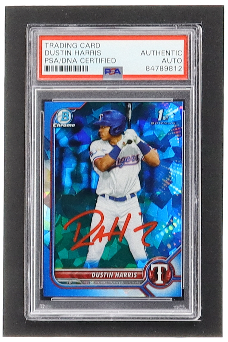Dustin Harris Signed 2022 Bowman Chrome Sapphire Prospects #BCP119 (PSA) at PristineAuction.com Dustin Harris Signed 2022 Bowman Chrome Sapphire Prospects #BCP119 (PSA) at PristineAuction.com