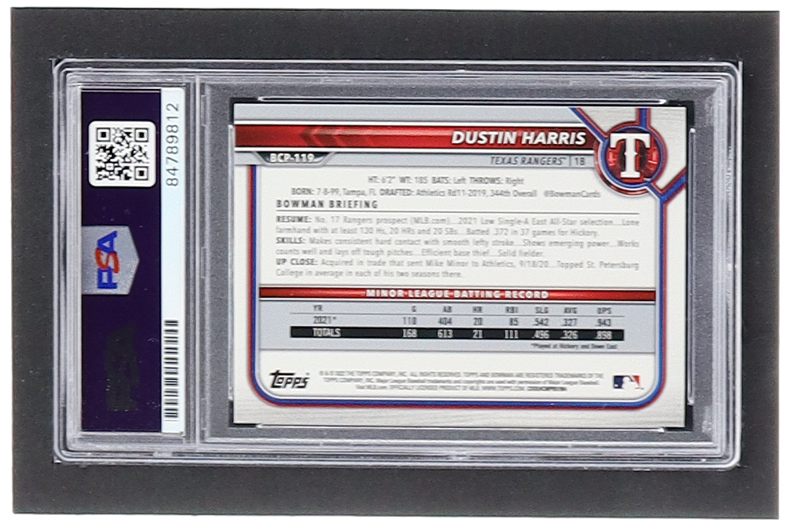 Dustin Harris Signed 2022 Bowman Chrome Sapphire Prospects #BCP119 (PSA) at PristineAuction.com Dustin Harris Signed 2022 Bowman Chrome Sapphire Prospects #BCP119 (PSA) at PristineAuction.com