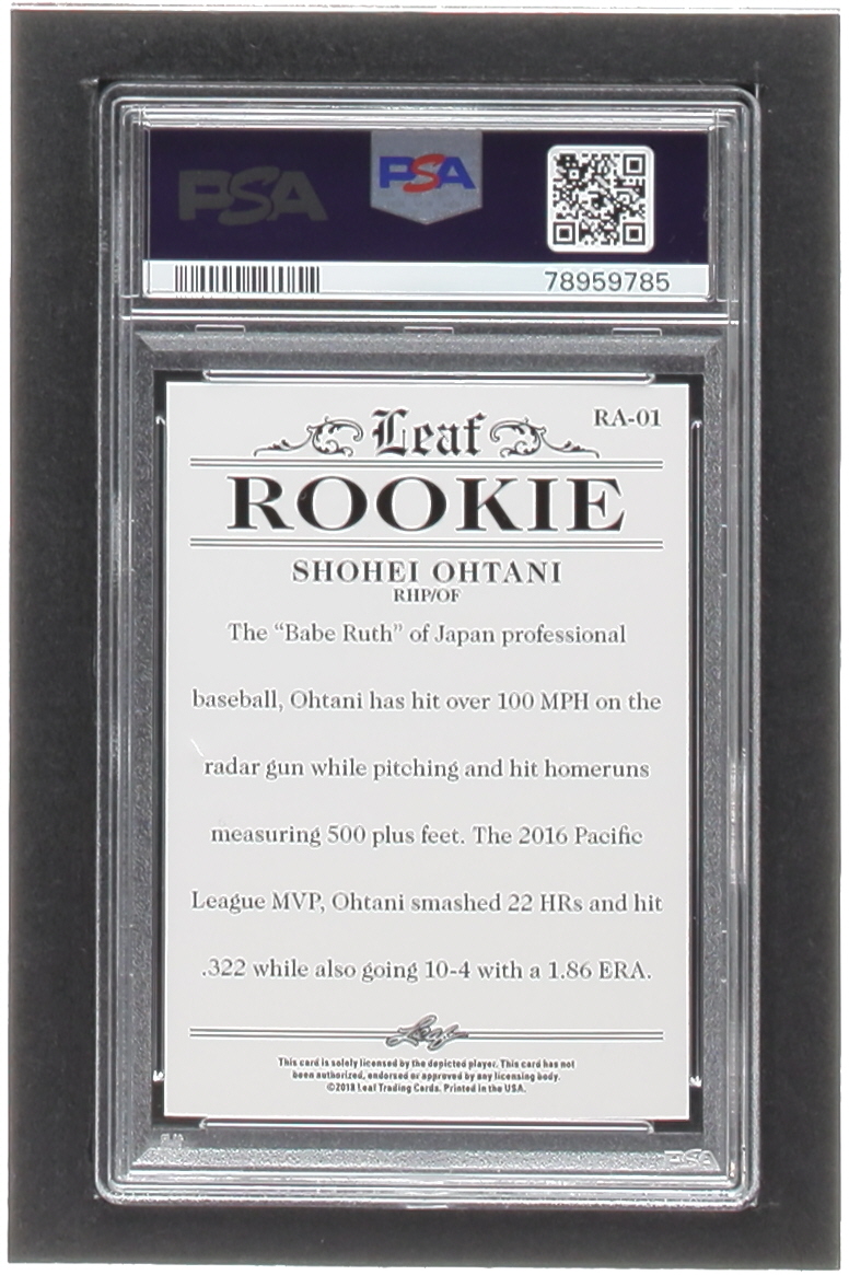 Shohei Ohtani 2018 Leaf Ohtani Rookie Achievement #RA01 RC (PSA 10) at PristineAuction.com Shohei Ohtani 2018 Leaf Ohtani Rookie Achievement #RA01 RC (PSA 10) at PristineAuction.com