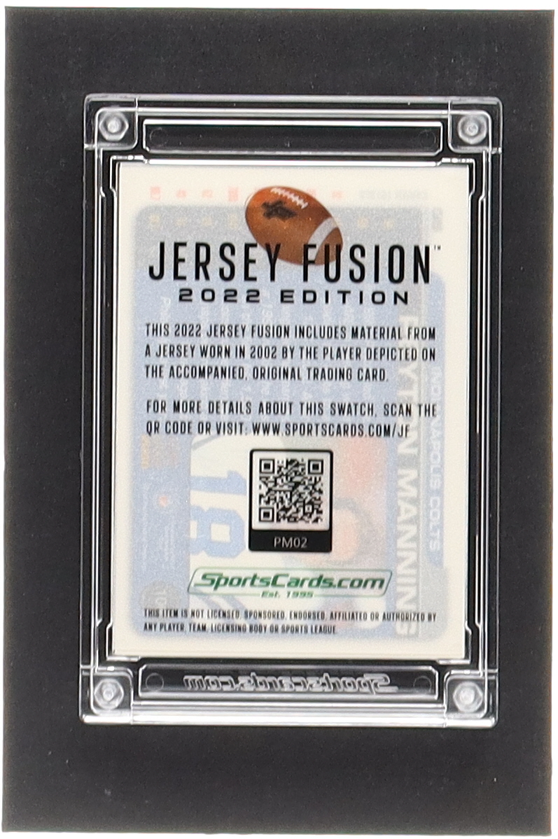Peyton Manning 2022 Jersey Fusion Dual Game Used Swatch #PM02 #6/25 at PristineAuction.com Peyton Manning 2022 Jersey Fusion Dual Game Used Swatch #PM02 #6/25 at PristineAuction.com