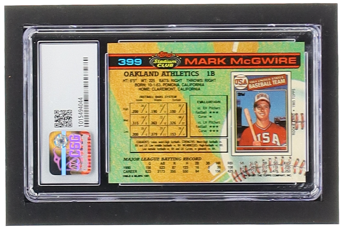Mark McGwire 1991 Stadium Club #399 (CSG 9) at PristineAuction.com Mark McGwire 1991 Stadium Club #399 (CSG 9) at PristineAuction.com