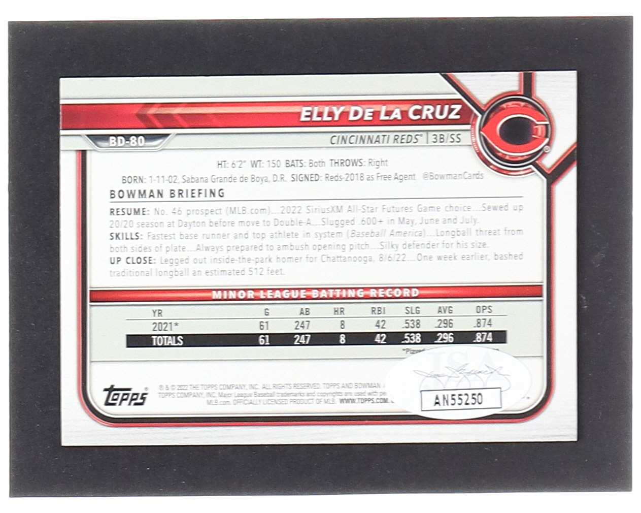 Elly De LA Cruz Signed 2022 Bowman Draft #BD80 (JSA) at PristineAuction.com Elly De LA Cruz Signed 2022 Bowman Draft #BD80 (JSA) at PristineAuction.com