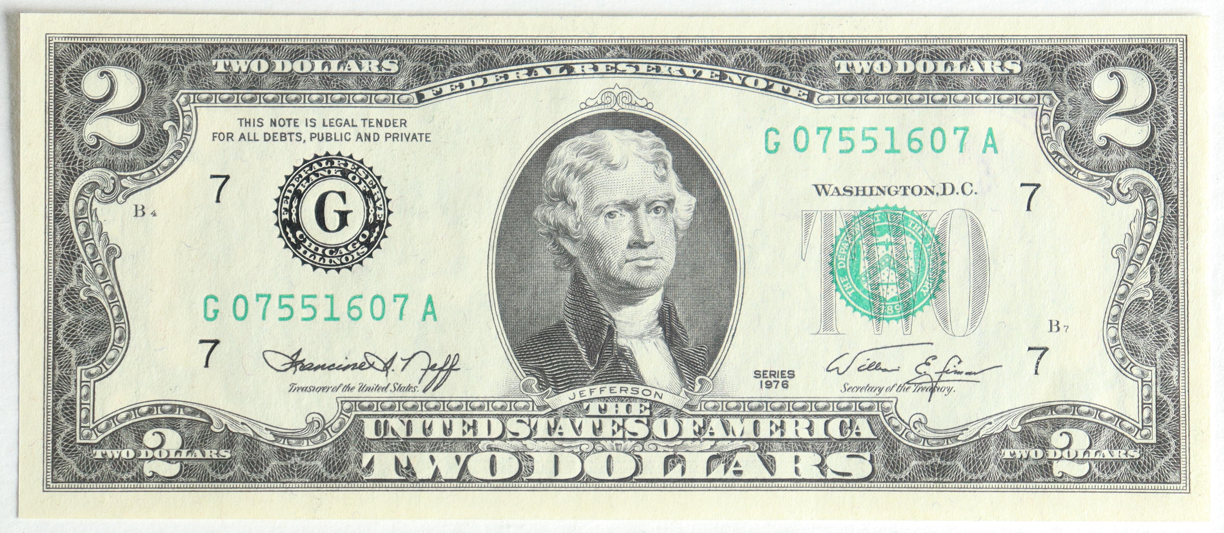 1976 U.S. $2 Two Dollars 200th Anniversary Issue Legal Tender Note With ...