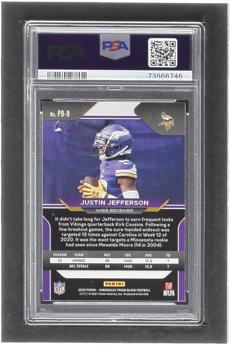 Justin Jefferson 2020 Panini Prizm Black #9 RC (PSA 10) at PristineAuction.com Justin Jefferson 2020 Panini Prizm Black #9 RC (PSA 10) at PristineAuction.com