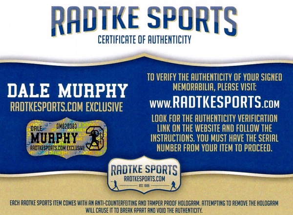 Dale Murphy Signed 1988 Score #450 (Murphy) at PristineAuction.com Dale Murphy Signed 1988 Score #450 (Murphy) at PristineAuction.com