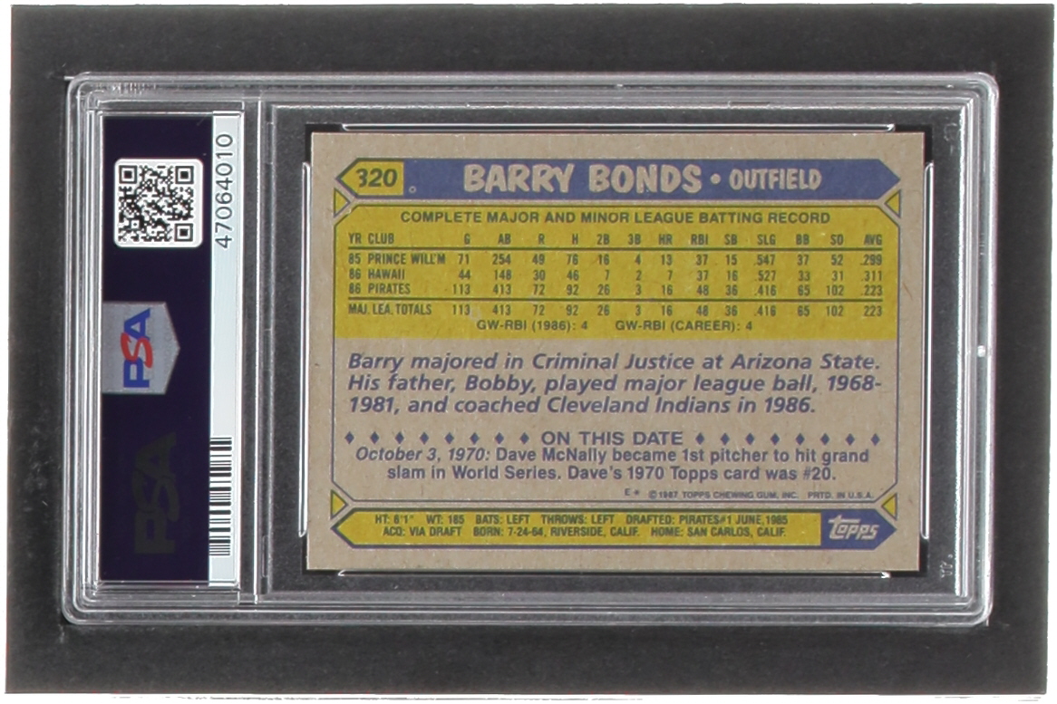 Barry Bonds 1987 Topps #320 RC (PSA 8) at PristineAuction.com Barry Bonds 1987 Topps #320 RC (PSA 8) at PristineAuction.com