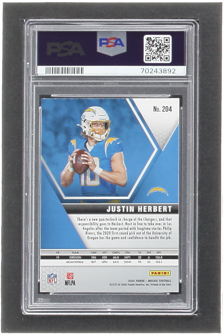 Justin Herbert 2020 Panini Mosaic #204 RC (PSA 9) at PristineAuction.com Justin Herbert 2020 Panini Mosaic #204 RC (PSA 9) at PristineAuction.com