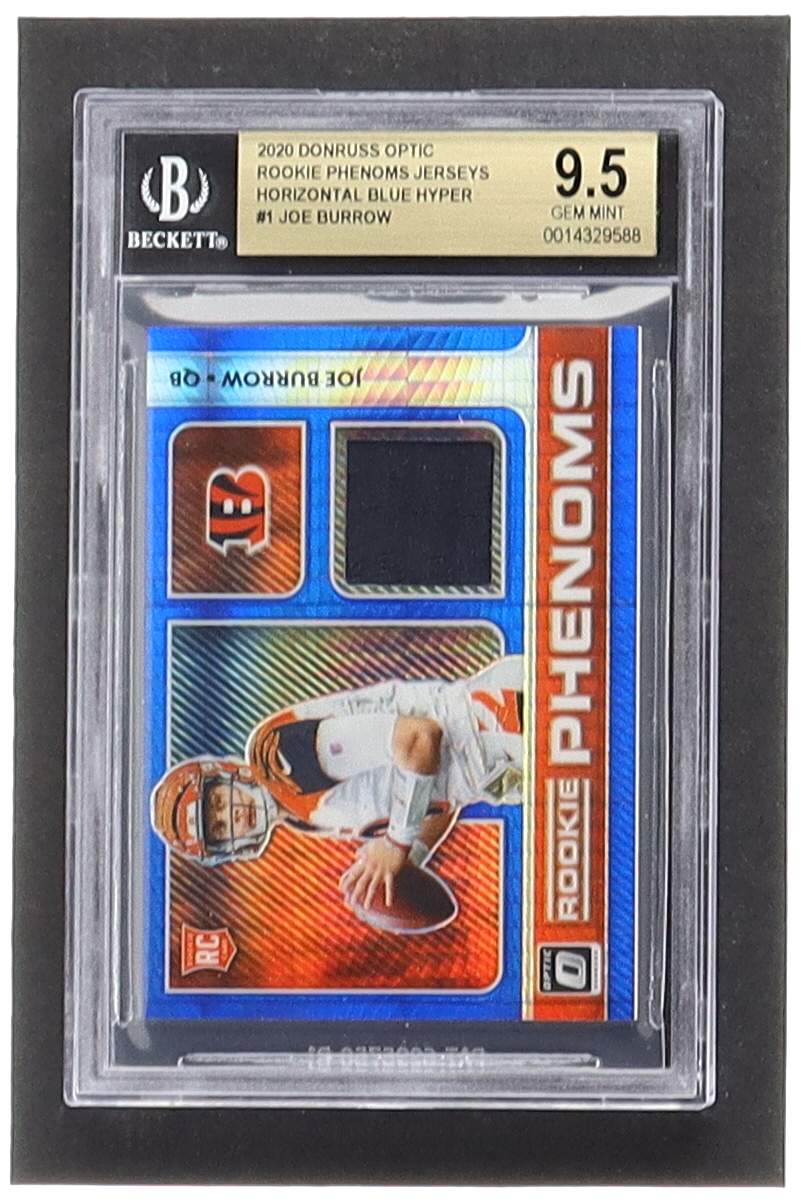 Joe Burrow 2020 Donruss Optic Rookie Phenoms Jerseys Horizontal Blue Hyper #1 RC (BGS 9.5) at PristineAuction.com Joe Burrow 2020 Donruss Optic Rookie Phenoms Jerseys Horizontal Blue Hyper #1 RC (BGS 9.5) at PristineAuction.com
