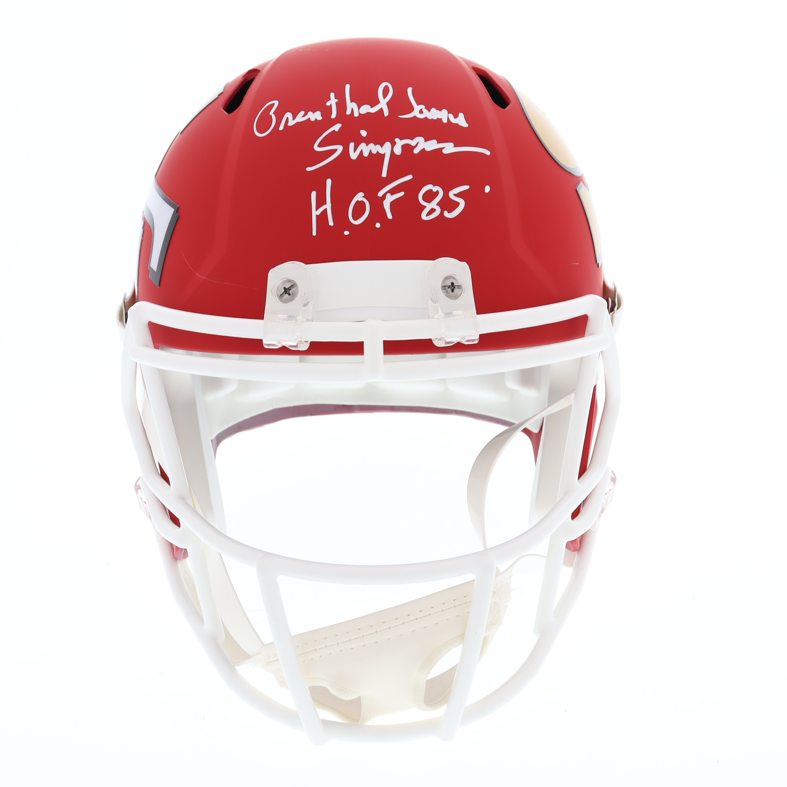 O. J. Simpson Signed 49ers Full Size AMP Alternate Speed Helmet Inscribed "H.O.F. 85" (PSA) at PristineAuction.com O. J. Simpson Signed 49ers Full Size AMP Alternate Speed Helmet Inscribed "H.O.F. 85" (PSA) at PristineAuction.com