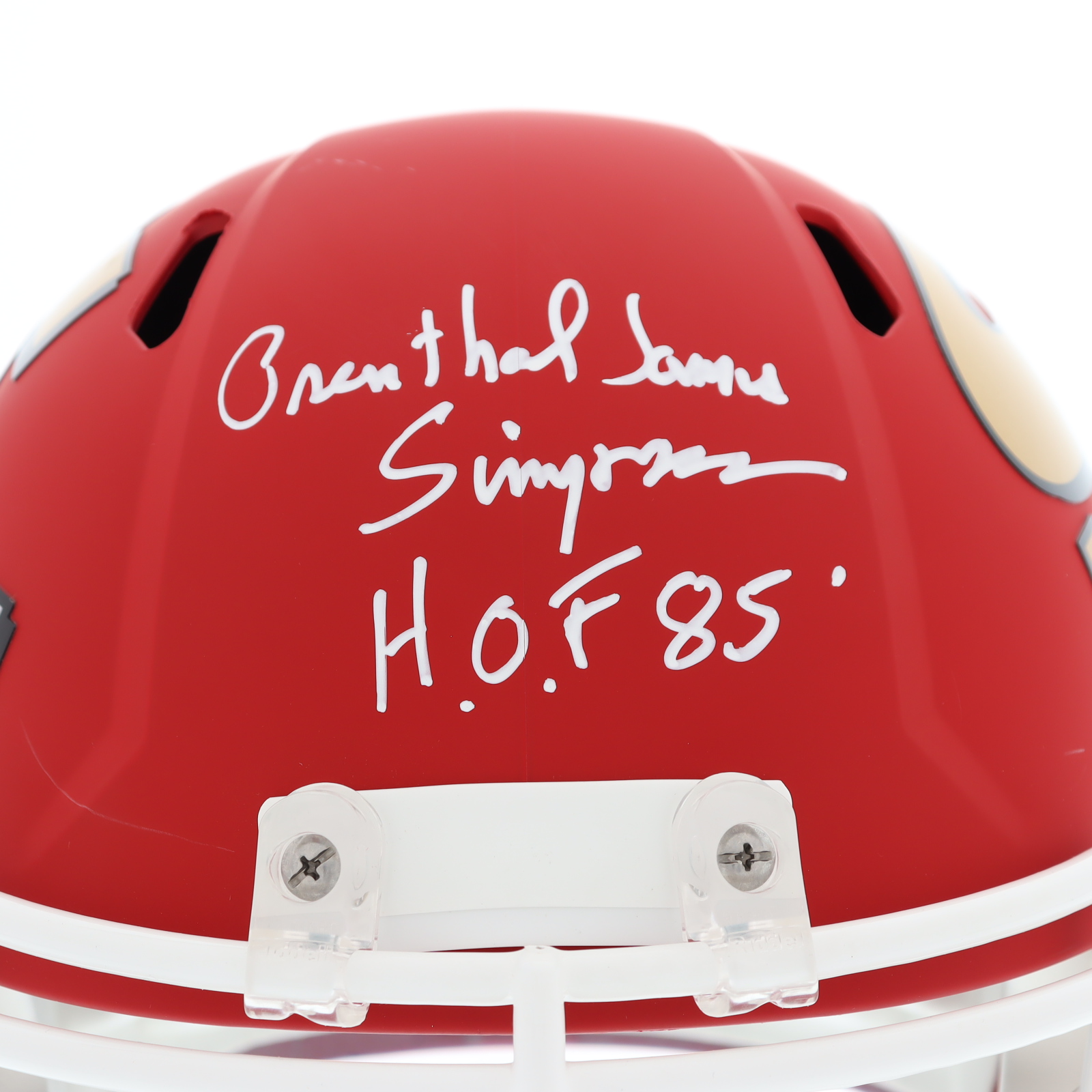 O. J. Simpson Signed 49ers Full Size AMP Alternate Speed Helmet Inscribed "H.O.F. 85" (PSA) at PristineAuction.com O. J. Simpson Signed 49ers Full Size AMP Alternate Speed Helmet Inscribed "H.O.F. 85" (PSA) at PristineAuction.com